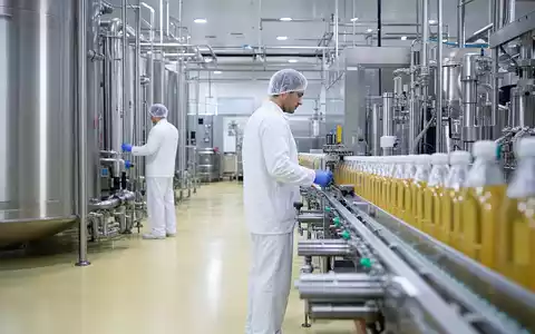 Fotorealistisches Bild einer Lebensmittelfabrik von Kraft Heinz, Aktie ISIN US5007541064, moderne Produktionslinie im Fokus - Foto: THN
