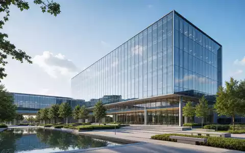 Architektonisches 3D-Render eines Bürogebäudes für Kraft Heinz, Aktie ISIN US5007541064, moderne Glasfassade - Foto: THN