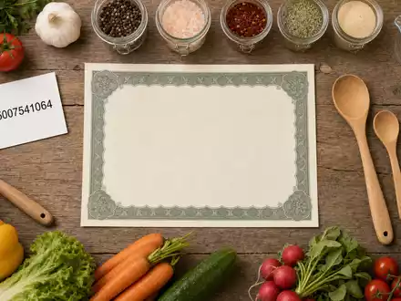 Flatlay-Arrangement mit Aktienzertifikat und ISIN-Karte zu Kraft Heinz, Aktie ISIN US5007541064, Lebensmittelutensilien - Foto: THN