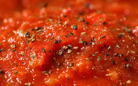 Makroaufnahme von Gewürzkörnern und Tomatensauce für Kraft Heinz, Aktie ISIN US5007541064, extreme Nahaufnahme - Foto: THN