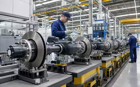 Fotorealistische Fabrikhalle zeigt Bremssystem-Fertigung von Knorr-Bremse AG, Aktie mit ISIN DE000KBX1006 an Börse gehandelt - Foto: THN