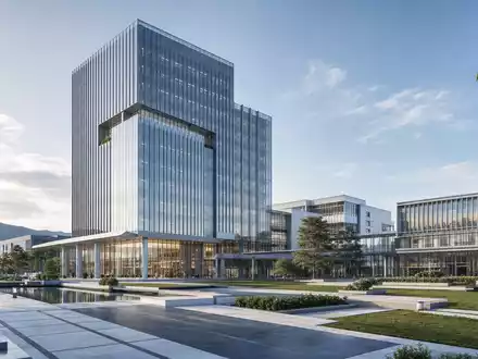 Architektur-Render eines modernen Firmensitzes symbolisiert Knorr-Bremse AG, Aktie mit ISIN DE000KBX1006 an der Börse - Foto: THN