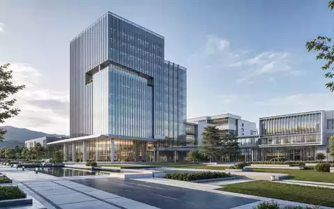 Architektur-Render eines modernen Firmensitzes symbolisiert Knorr-Bremse AG, Aktie mit ISIN DE000KBX1006 an der Börse - Foto: THN