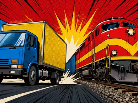 Pop-Art-Comic mit LKW und Zug illustriert Bremstechnik-Thema von Knorr-Bremse AG, Aktie mit ISIN DE000KBX1006 notiert - Foto: THN