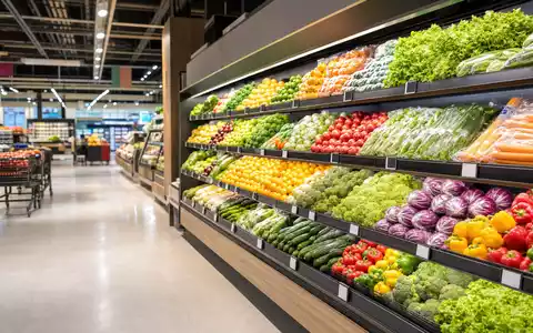 Kroger Co. mit ISIN US5010441013 betreibt Supermärkte, hier ein Regal mit frischem Obst und Gemüse - Foto: THN