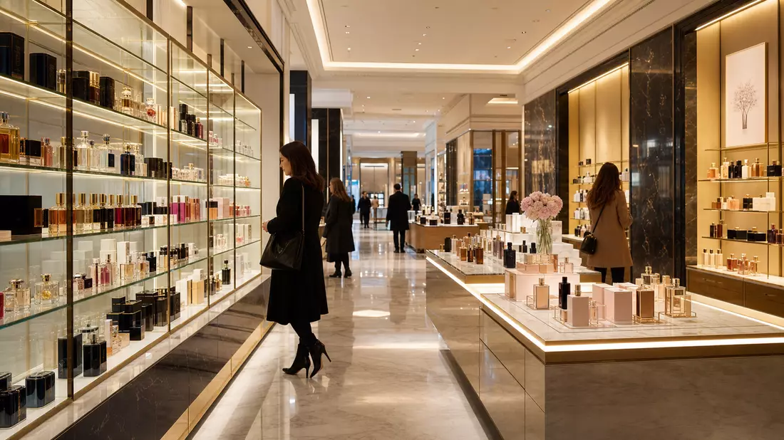 Fotorealistisches Innenraumbild eines Premium-Beauty-Stores der Douglas Group