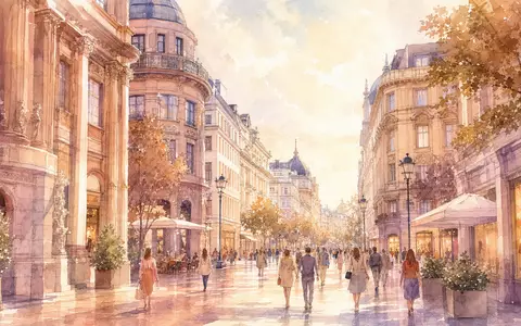 Stimmungsvolles Aquarellgemälde der Düsseldorfer Einkaufsstraße am Unternehmenssitz der Douglas Group, ISIN DE000BEAU7Y1 - Foto: THN