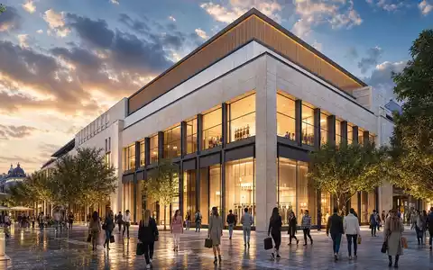 Der fotorealistische Architektur-Render zeigt das moderne Premium-Flagship-Gebäude der Douglas Group, ISIN DE000BEAU7Y1 - Foto: THN