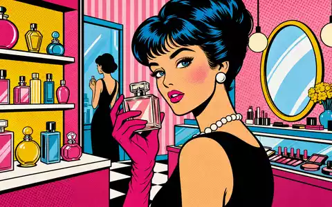 Lebendige Pop-Art-Comic-Illustration einer Frau beim Parfümkauf zeigt die Douglas Group, ISIN DE000BEAU7Y1 - Foto: THN