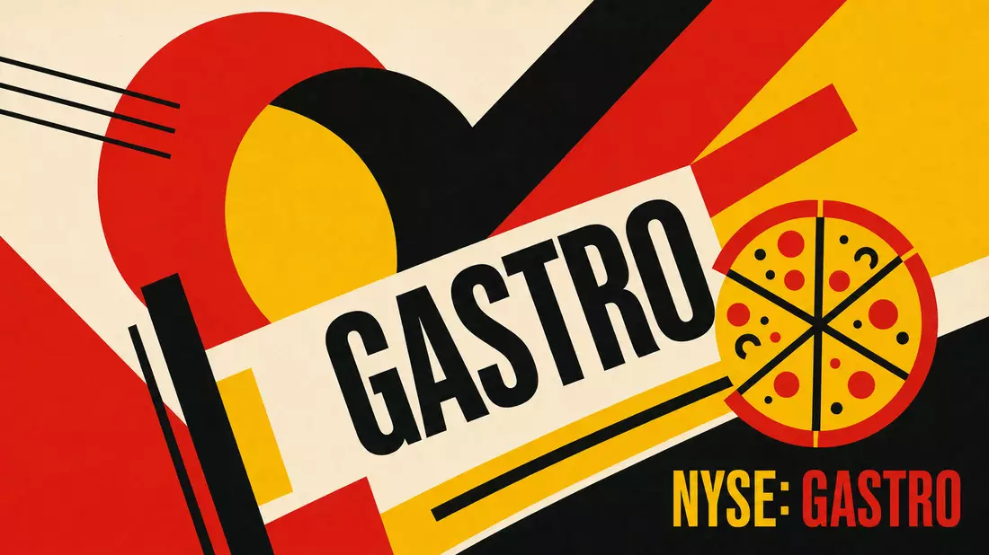 Bauhaus-Poster mit geometrischen Formen, GASTRO-Text und NYSE-Kürzel