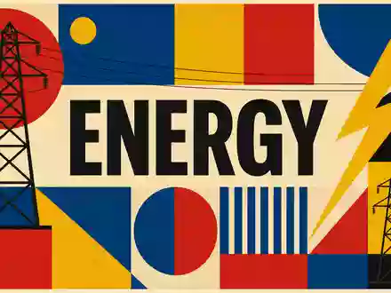 Dominion Energy Bauhaus-Poster mit geometrischen Formen Strommasten großem ENERGY-Text und Primärfarben US25746U1097 - Foto: THN