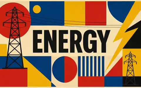 Dominion Energy Bauhaus-Poster mit geometrischen Formen Strommasten großem ENERGY-Text und Primärfarben US25746U1097 - Foto: THN