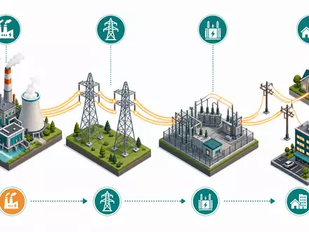 Dominion Energy isometrische Wertschöpfungskette von Kraftwerk über Übertragungsnetz bis zum Verbraucher US25746U1097 - Foto: THN