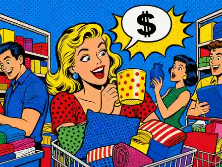 Dollar General Pop Art Comic zeigt bunte Einkaufsszene der Aktie US2566771059 im Einzelhandel - Foto: THN