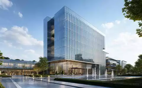 Architektur-Render visualisiert Truist Financial (US89832Q1094) als modernen Glasturm mit Plaza, Brunnen und begrünter Umgebung - Foto: THN