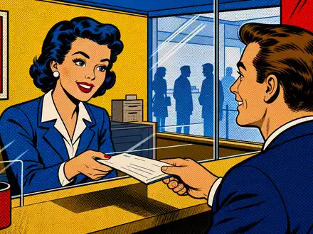 Pop-Art-Comic stellt Truist Financial (US89832Q1094) als farbenfrohe Szene mit Bankangestellter und Kunde am Schalter dar - Foto: THN