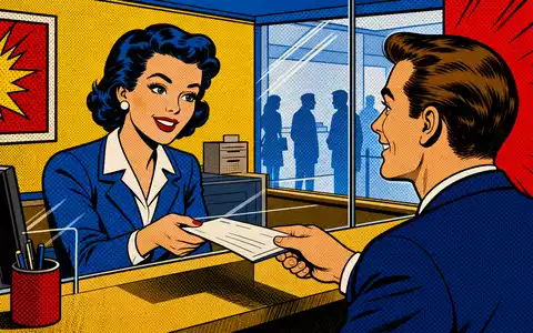 Pop-Art-Comic stellt Truist Financial (US89832Q1094) als farbenfrohe Szene mit Bankangestellter und Kunde am Schalter dar - Foto: THN
