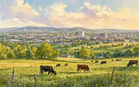 Aquarell einer Kleinstadt mit Weideland symbolisiert den Unternehmenssitz von Tyson Foods Inc., ISIN US9024941034 - Foto: THN