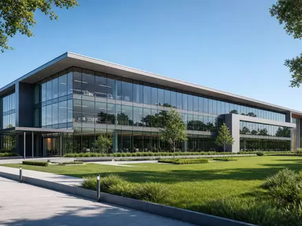 Architektur-Render eines modernen Bürokomplexes visualisiert den Unternehmenscharakter von Tyson Foods Inc. mit der ISIN US9024941034 - Foto: THN