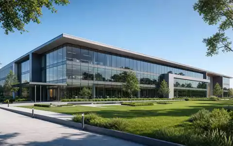 Architektur-Render eines modernen Bürokomplexes visualisiert den Unternehmenscharakter von Tyson Foods Inc. mit der ISIN US9024941034 - Foto: THN