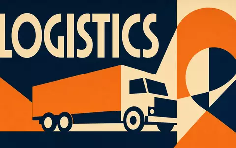 Bauhaus-Poster im Stil von U-Haul Holding Co. mit geometrischem LKW-Motiv und Schriftzug LOGISTICS, ISIN US02744A1097 - Foto: THN