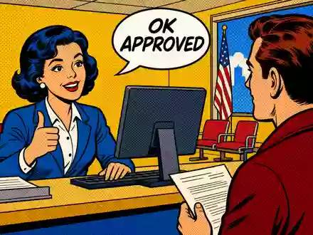 Pop-Art-Comicszene am Bürgerschalter symbolisiert freundlichen Behördenservice, unterstützt durch Softwarelösungen von Tyler Technologies, ISIN US9022521051 - Foto: THN