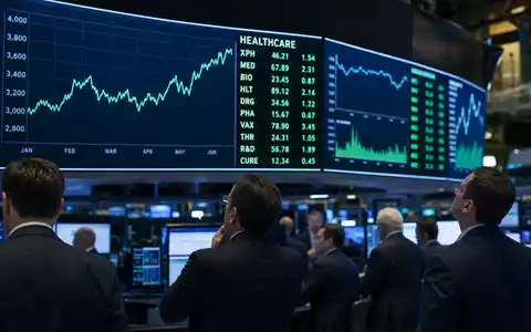 Börsen-Editorial zeigt Trading-Floor mit Healthcare-Charts als Finanzkontext für Revvity Inc. (ISIN US76155R1086) am Aktienmarkt - Foto: THN