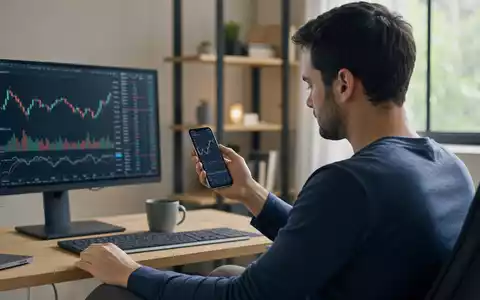 Robinhood Markets US7707031024 zeigt Retail-Trader mit Smartphone und anonymer Trading-Oberfläche am heimischen Schreibtisch - Foto: THN