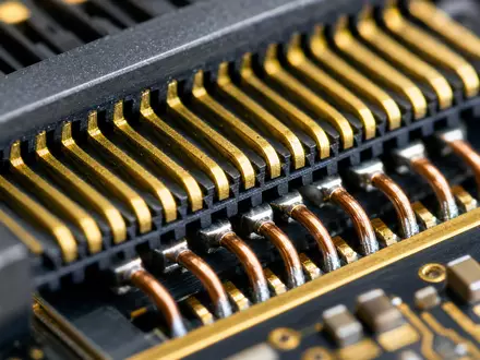 Makroaufnahme goldener Schaltkontakte demonstriert Rockwell Automation ISIN US7739031091 Präzisionstechnik in der Elektronikfertigung - Foto: THN