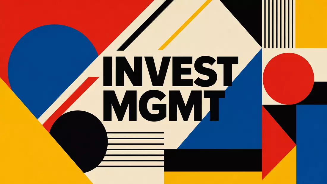 Bauhaus-Poster mit INVEST MGMT Schriftzug und geometrischen Formen in Primärfarben für Franklin Resources