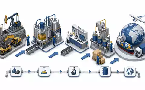 Fuchs SE (Vz.) DE0005790430 isometrisches 3D Wertschöpfungskette Rohstoff Mischanlage Labor Verpackung und globale Verteilung - Foto: THN
