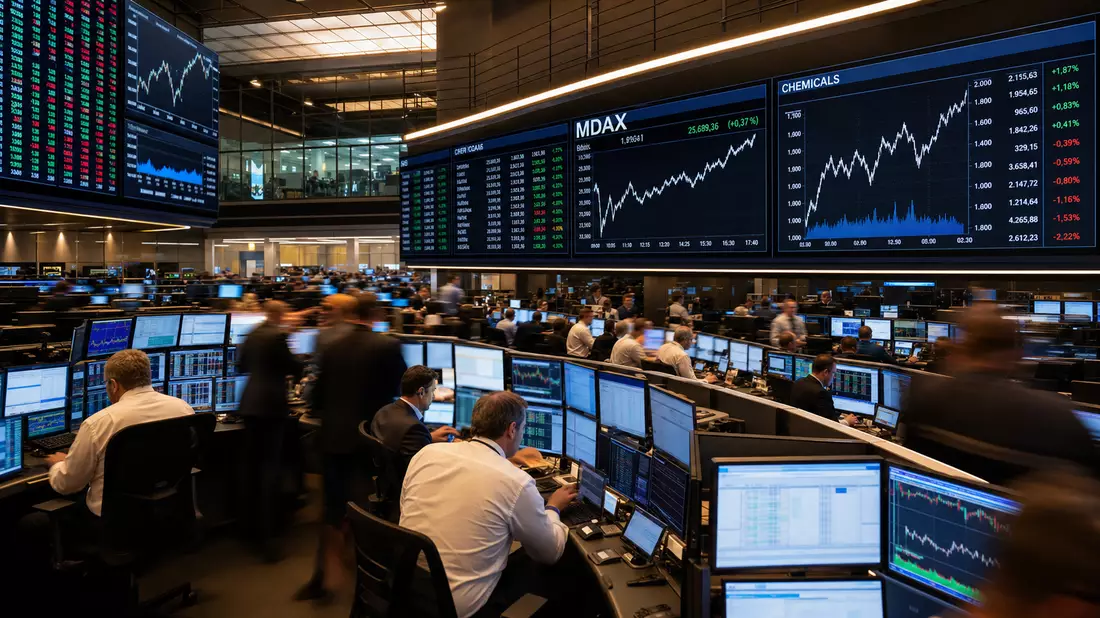 Frankfurt Trading-Floor MDAX Chemiesektor Kursanzeige Editorial für Fuchs SE (Vz.) DE0005790430