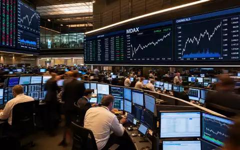 Fuchs SE (Vz.) DE0005790430 Börsen-Editorial Frankfurt Trading-Floor mit MDAX-Anzeige Chemiesektor Kursdiagrammen und Händlern - Foto: THN
