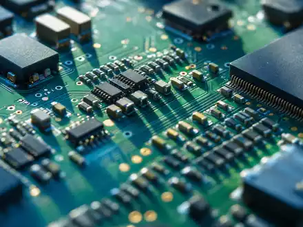 Garmin Ltd. extreme Makro-Detailaufnahme grĂŒne GPS-EmpfĂ€nger-Leiterplatte Lötpunkte Mikrobauteile Elektronikbranche Nahaufnahme ISIN CH0114405324 - Foto: THN