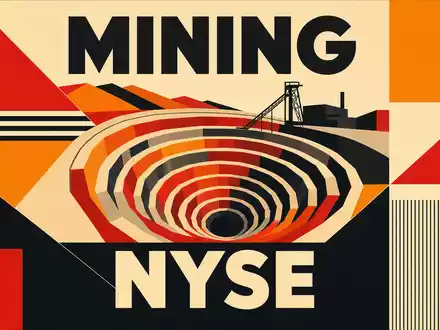 Freeport-McMoRan US35671D8570 – Bauhaus-Poster mit geometrischem Grubenprofil und den Texten MINING und NYSE - Foto: THN