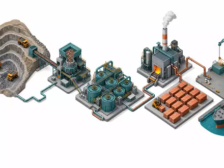Freeport-McMoRan US35671D8570 – isometrisches 3D-Diagramm der Kupfer-Wertschöpfungskette von der Mine bis zur Verschiffung - Foto: THN