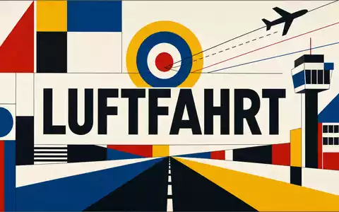 Fraport AG Luftfahrtsektor DE0005773303 im Bauhaus-Poster mit geometrischen Formen und LUFTFAHRT Schriftzug in Primärfarben - Foto: THN