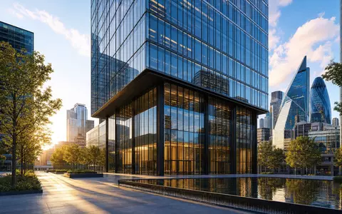 Quilter plc als modernes Glas-Hochhaus im Architektur-CGI-Render im Londoner Finanzviertel, ISIN GB00BMV92D64, dargestellt - Foto: THN