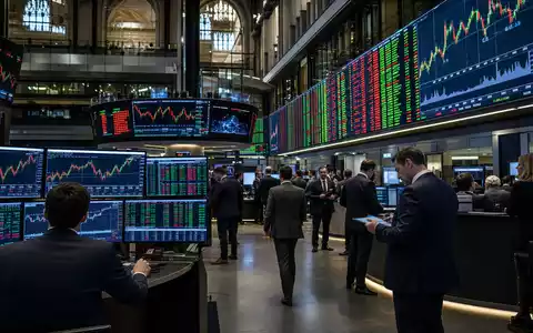 Quilter plc an der London Stock Exchange: FTSE-250-Handelssaal mit Finanzsektorcharts, ISIN GB00BMV92D64, editorial fotografiert - Foto: THN
