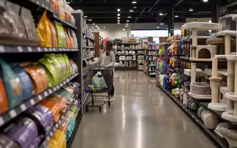 Fotorealistisches Bild zeigt Pets at Home Group Plc, ISIN GB00B29H4253, mit vollen Regalen im Heimtierfachmarkt - Foto: THN