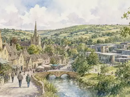 Renishaw plc (GB0007365546) hat Firmensitz nahe den Cotswolds, hier als malerisches Aquarell mit TechnologiegebÀude dargestellt - Foto: THN
