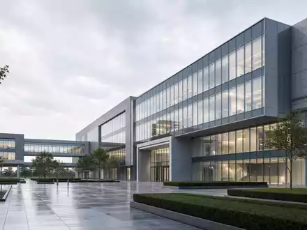 Renishaw plc (GB0007365546) betreibt weltweit moderne Technologiestandorte, symbolisiert durch dieses zeitgenössische Architektur-Render eines Firmengebäudes - Foto: THN