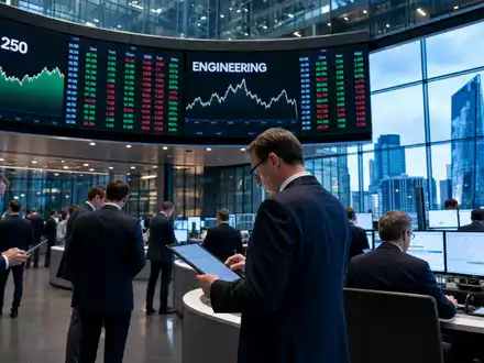 Renishaw plc (GB0007365546) ist im FTSE 250 notiert, gezeigt im Börsen-Editorial mit Handelssaal und Charts - Foto: THN