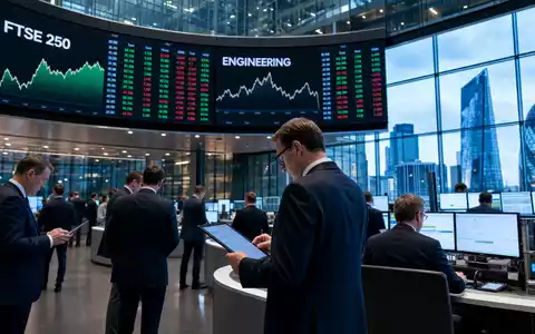 Renishaw plc (GB0007365546) ist im FTSE 250 notiert, gezeigt im Börsen-Editorial mit Handelssaal und Charts - Foto: THN