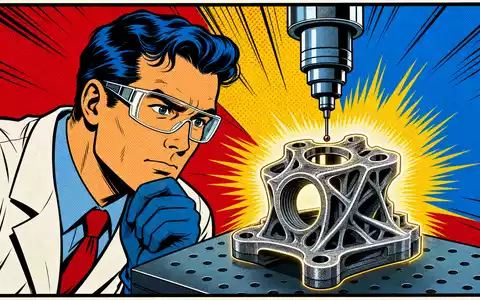 Renishaw plc (GB0007365546) inspiriert diese farbenfrohe Pop-Art-Comic-Szene mit Ingenieur und leuchtendem 3D-gedrucktem Bauteil - Foto: THN