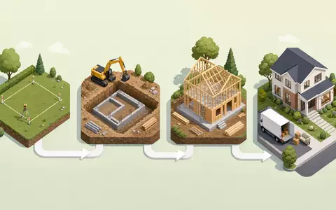 Redrow plc (GB0007323586) durchläuft typische Bauphasen, hier als isometrische 3D-Wertschöpfungskette vom Grundstück bis Einzug dargestellt - Foto: THN