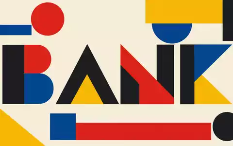 Bauhaus-Poster mit geometrischen Formen und Sektor-Text zeigt Mediobanca S.p.A. mit ISIN IT0000062957 im Bankensektor - Foto: THN