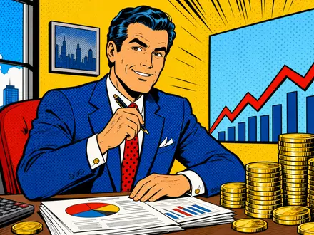 Pop-Art-Comic-Szene mit Bankmotiven und Farben zeigt Mediobanca S.p.A. mit ISIN IT0000062957 im italienischen Investmentbanking - Foto: THN