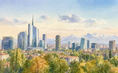 Snam S.p.A. (IT0003153415) hat Sitz in San Donato Milanese, dargestellt als sanftes Aquarell einer Stadtlandschaft - Foto: THN
