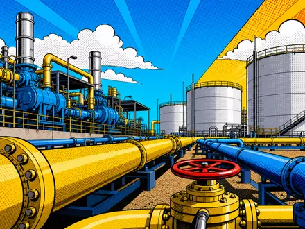 Snam S.p.A. (IT0003153415) erscheint als farbenfrohe Pop-Art-Comic-Szene mit stilisierten Gaspipelines und Industrieanlagen - Foto: THN